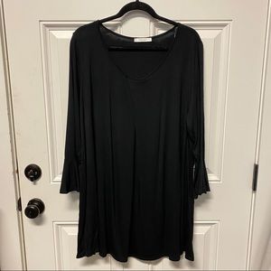 Black 3/4 Ruffle Sleeve Top, 3X